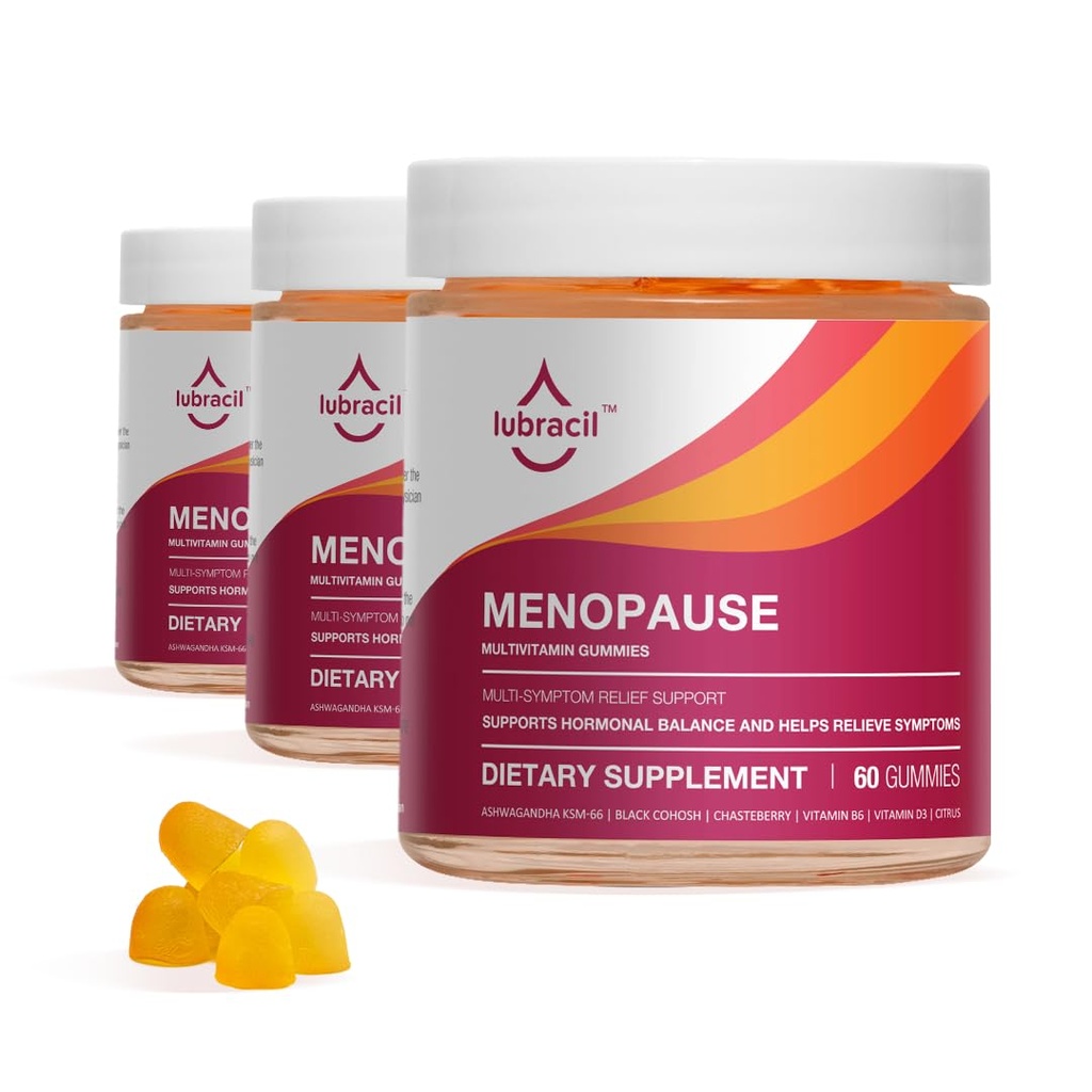 Lubracil Menopause Gummies for Women, Perimenopause Supplements with Black Cohosh & Ashwagandha, Hot Flashes, Night Sweats, Hormonal Balance, 180 Gummies (Pack of 3)