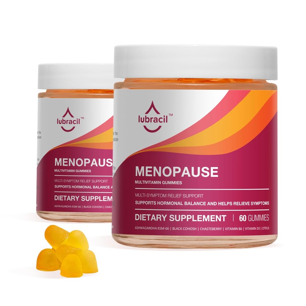 Lubracil Menopause Gummies for Women, Perimenopause Supplements with Black Cohosh & Ashwagandha, Hot Flashes, Night Sweats, Hormonal Balance, 180 Gummies (Pack of 2)