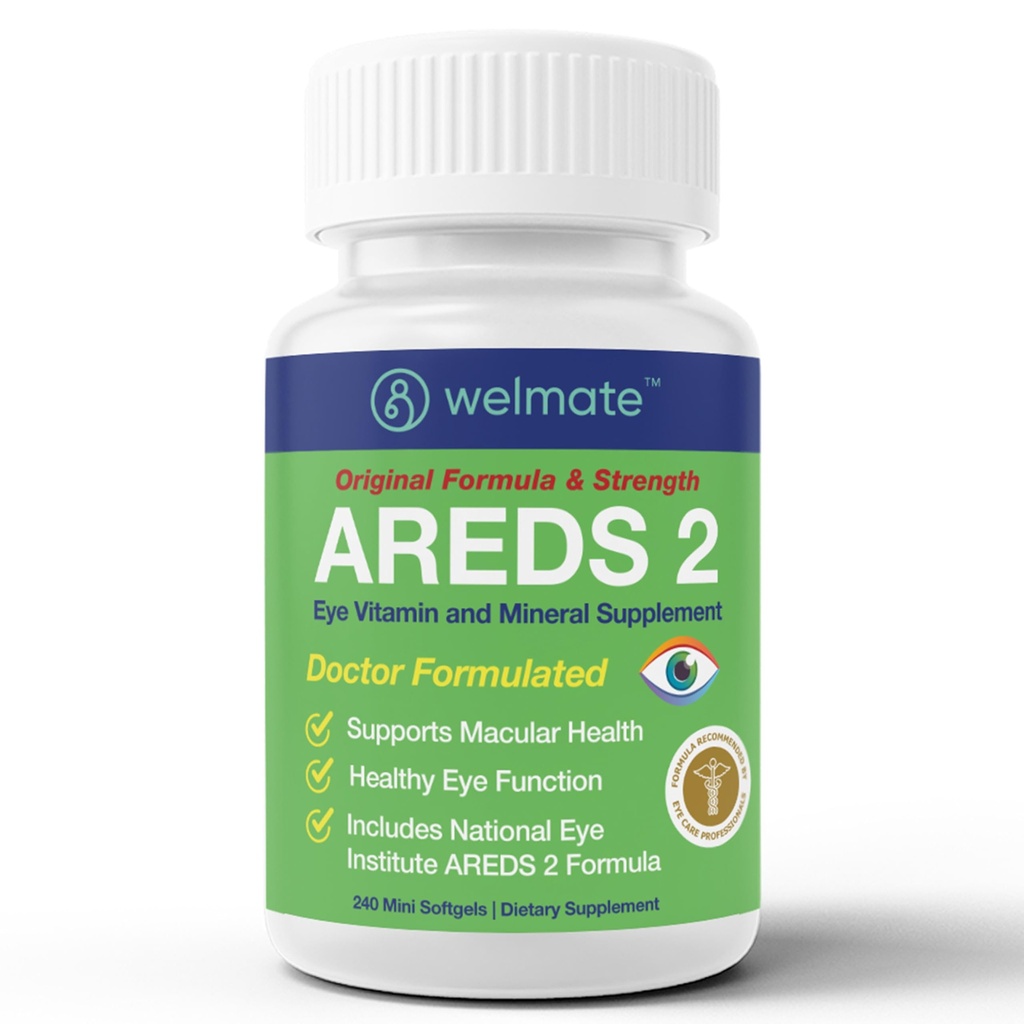 WELMATE AREDS 2 Eye Vitamins, 240 Mini Softgels (4 Month Supply) - Lutein 5mg and Zeaxanthin 1mg with Vitamin C, E, Zinc - Macular Health, Doctor Formulated, Easy to Swallow - Gluten Free