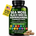 Sea Moss Capsules – Irish Sea Moss Supplement with Black Seed Oil, Ashwagandha, Burdock Root, Bladderwrack & Turmeric, Seamoss Pills, Herbal Complex, All-in-One Formula, 120 Capsules