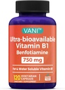 VANI 750MG Benfotiamine con B1, 5X tempo grasso & acqua solubile Thiamine B1 supplemento – Terze Parti testato, No Gluten (120 capsule)