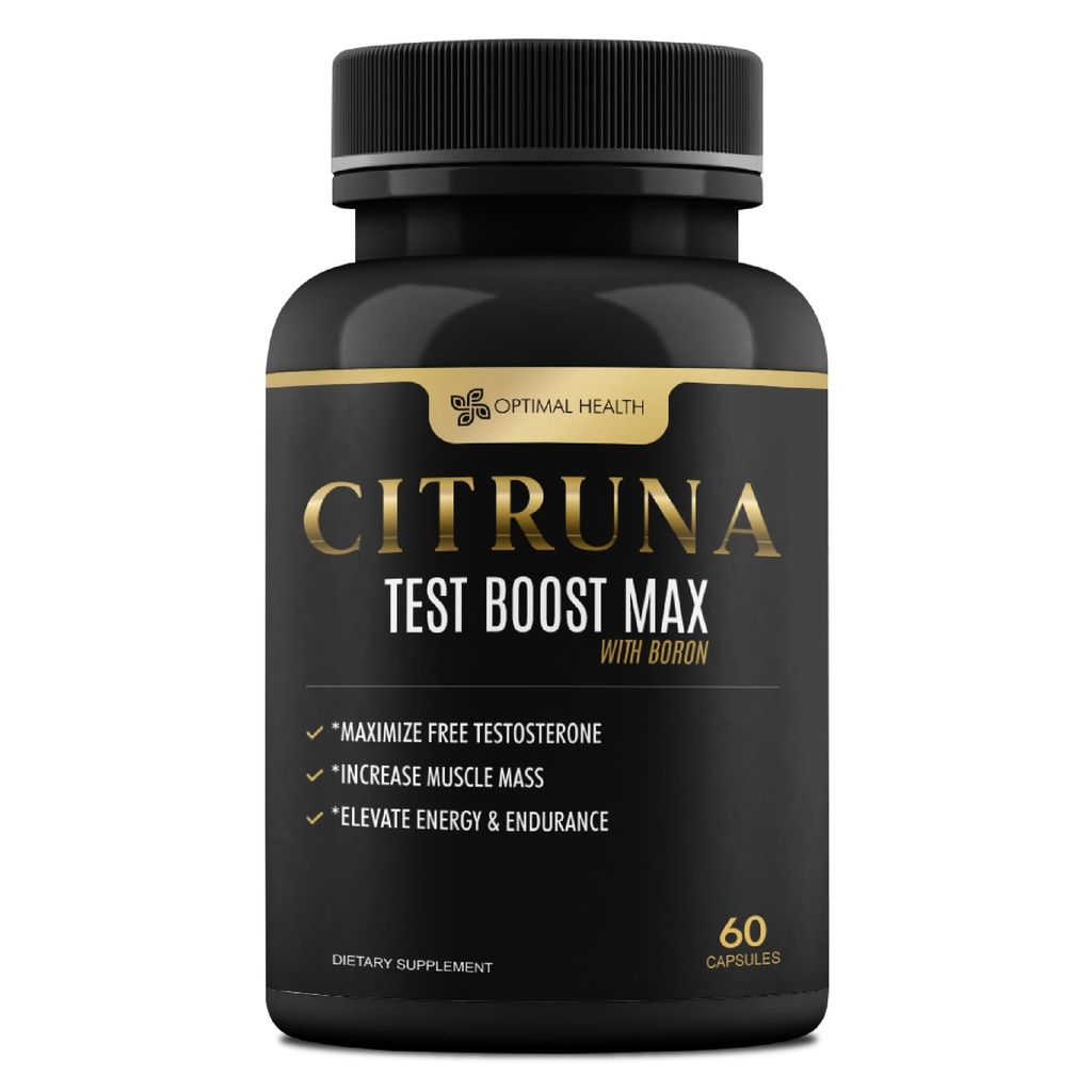 Test Boost Max with Boron by Optimal Health - Natural Testosterone Supplement - Boost Stamina, Endurance, Strength & Vitality - 60 Capsules