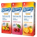 SCOTT'S EMULSION Cod Liver Oil for Kids, Orange, Fruits & Cherry Flavors, Fish Oil for Kids with Omega 3, Vitamins A, D, E & B1, Cod Liver Oil Liquid, 3-Pack, 6.5 Fl Oz Each
