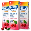SCOTT'S EMULSION Original Cod Liver Oil Liquid, Cherry Flavor, Vitamin A, D, E, B1, Daily Omega 3 Fish Oil Supplement for Immune Support, 3-Pack, 6.5 Fl Oz Each