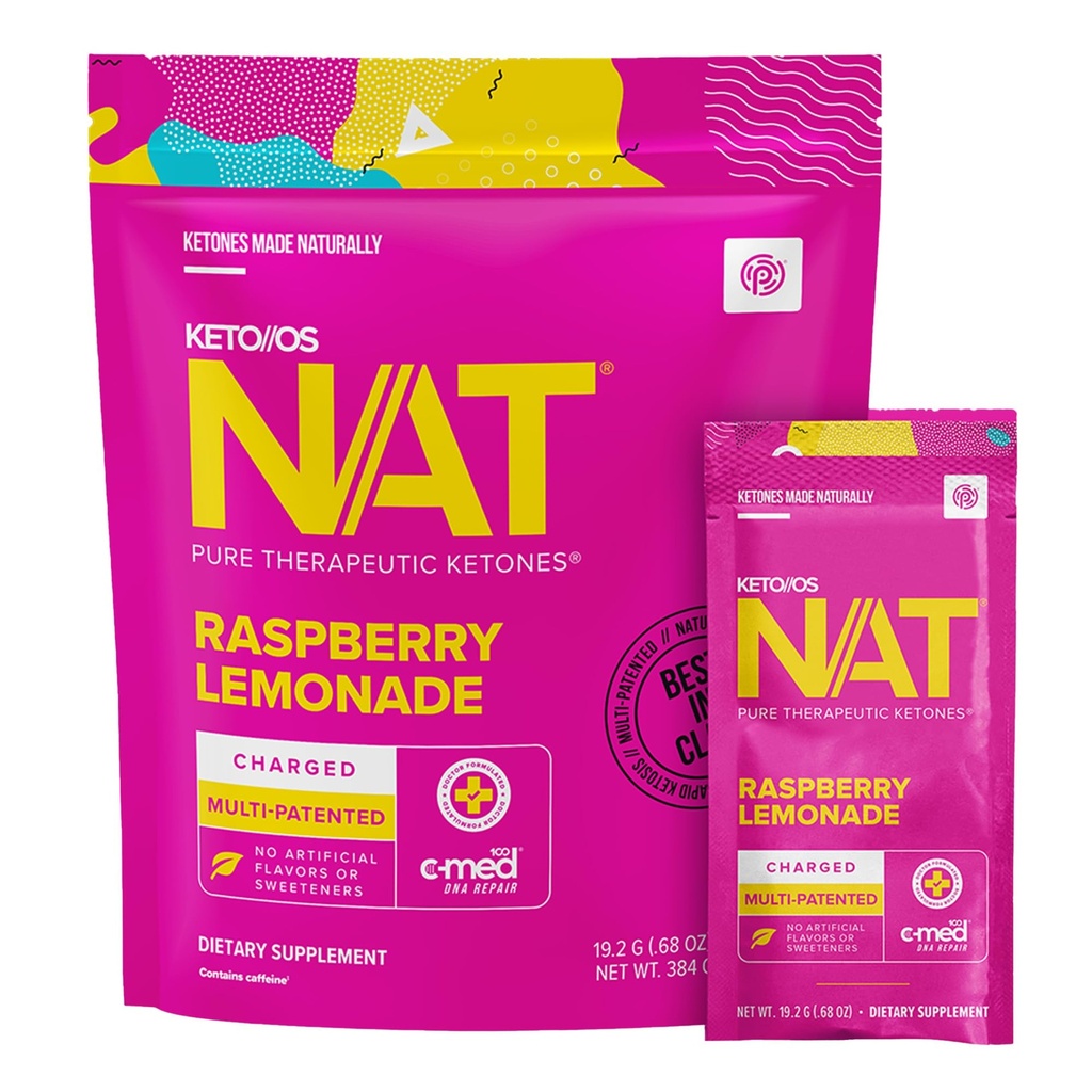 Keto//OS NAT® Raspberry Lemonade – Charged - Supplement for Men and Women (20 Count)