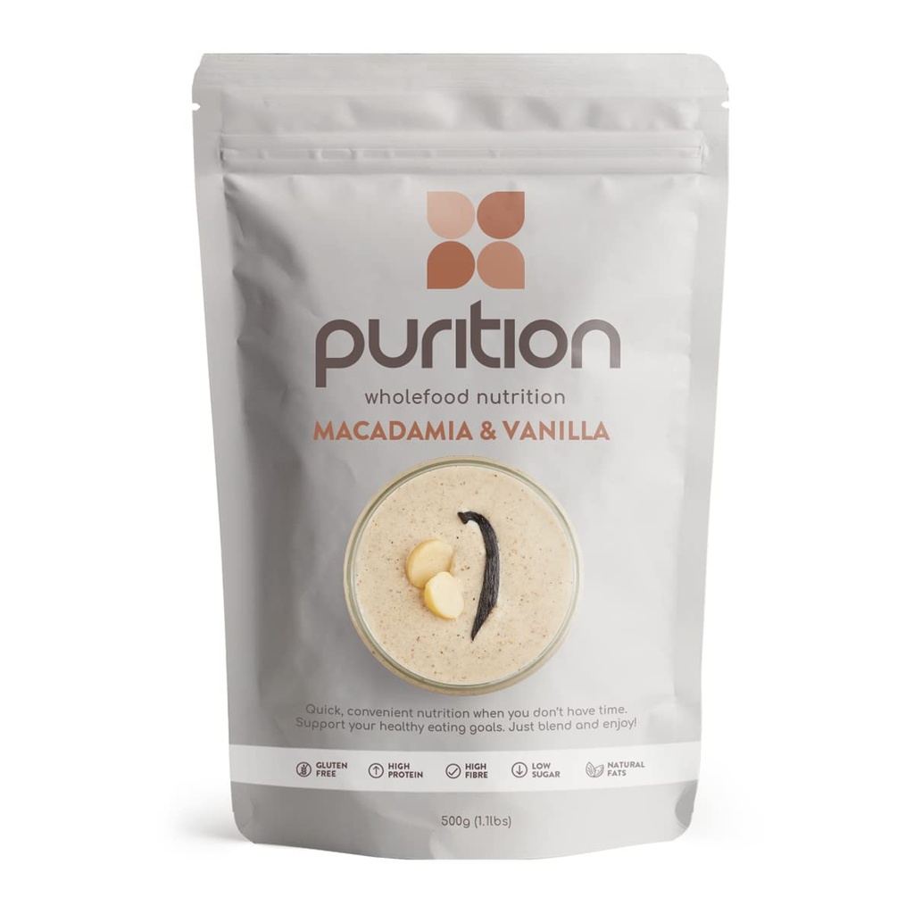 Purition Low Carb Macadamia & Vanilla Natural Gluten Free Protein Powder for Keto Diet Shakes and Meal Replacements Shakes with Only Natural Ingredients, 1 Bag (12 Servings)