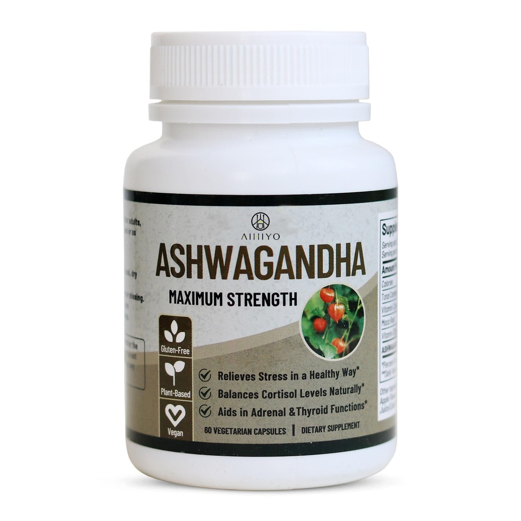 AIHIYO Ashwagandha Capsule, Herbal Supplement with MACA Root, Vitamin D2 and Vitamin C, 60 Count