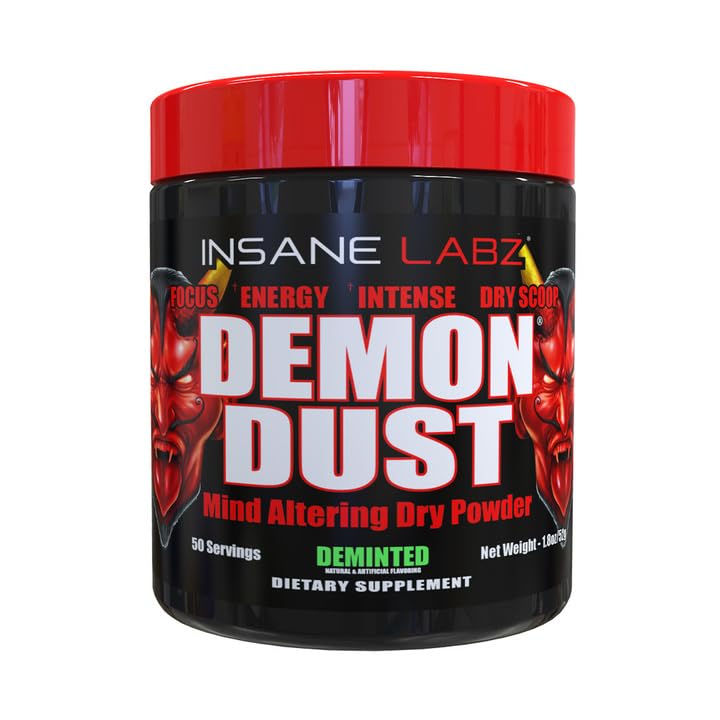 Insane Labz Demon Dust Energy Support and Pre Workout Powder Loaded with Niacin, Vitamin B12, Beta Alanine and Caffeine for Energy, Focus & Endurance, 50 Srvgs(Deminted)