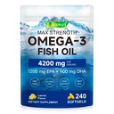 Omega 3 Fish Oil 4200mg - 1200mg EPA 900mg DHA per Serving - 240 Softgels, 80 Day Supply - Max Strength Triple Strength, Wild Caught, Burpless Lemon Flavor, Enteric Coated for Absorption