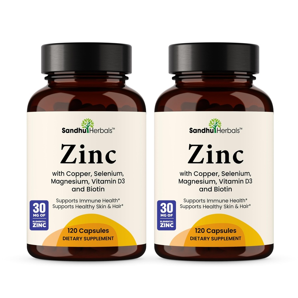 Zinc 30mg with Copper, Selenium & Vitamin D3 | 240 Capsules | Magnesium, Vitamin B6, Biotin Complex | Absorbable Chelated Zink Supplements for Men & Women | for Hair, Skin, Nails & Immune Support