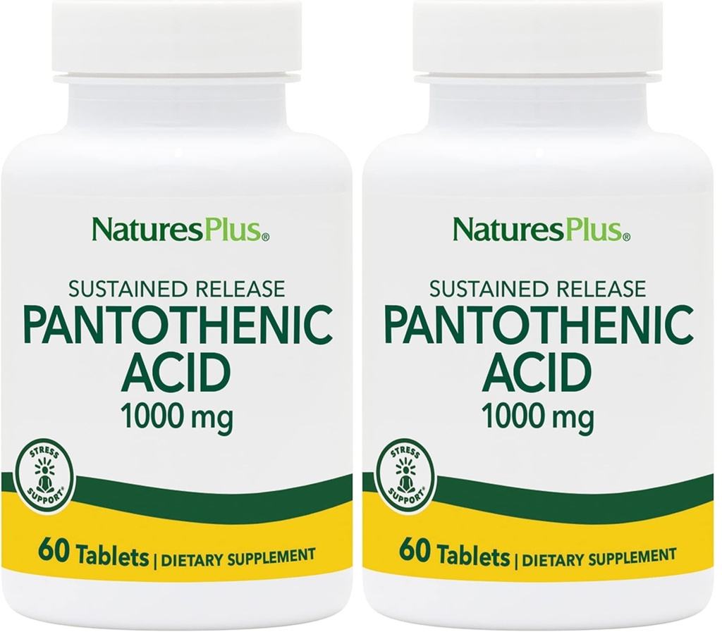 NaturesPlus Pantothenic Acid, Sustained Release - 1000 mg, 60 Tablets - High-Potency Vitamin B5 Supplement - Vegetarian, Gluten Free - 60 Servings (Pack of 2)
