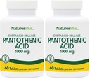 NaturesPlus Pantothenic Acid, Sustained Release - 1000 mg, 60 Tablets - High-Potency Vitamin B5 Supplement - Vegetarian, Gluten Free - 60 Servings (Pack of 2)