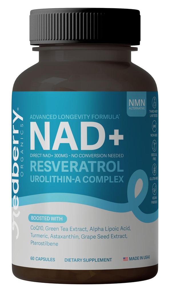 Direct NAD+ 300mg (NAD Plus) – Advanced NAD Supplement | Urolithin A & Resveratrol Longevity Complex | NMN Alternative | 60 Capsules | Non-GMO, Gluten Free | Made in USA