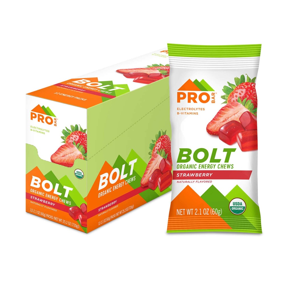 PROBAR Bolt Energy Chews for Running & Cycling – Organic Sports Nutrition Gummies with Electrolytes & B Vitamins, Fast Carb Endurance Fuel, Vegan Gluten Free Non-GMO, Strawberry (12 Pack)