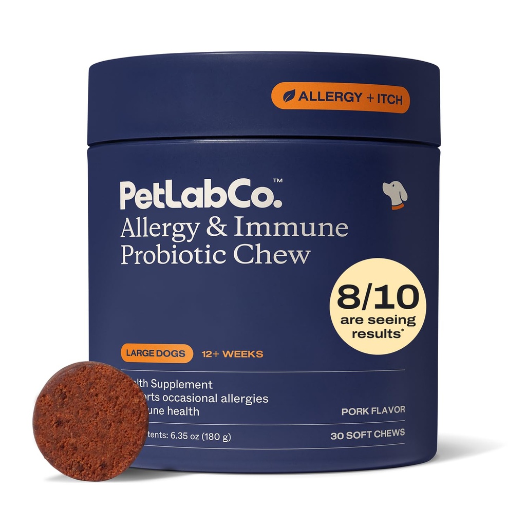 PetLab Co. Allergy & Immune Probiotic Chews, 30 Soft Chews, Large | Size-specific omega-3s, colostrum and prebiotics to support yeast balance, skin health and immune function
