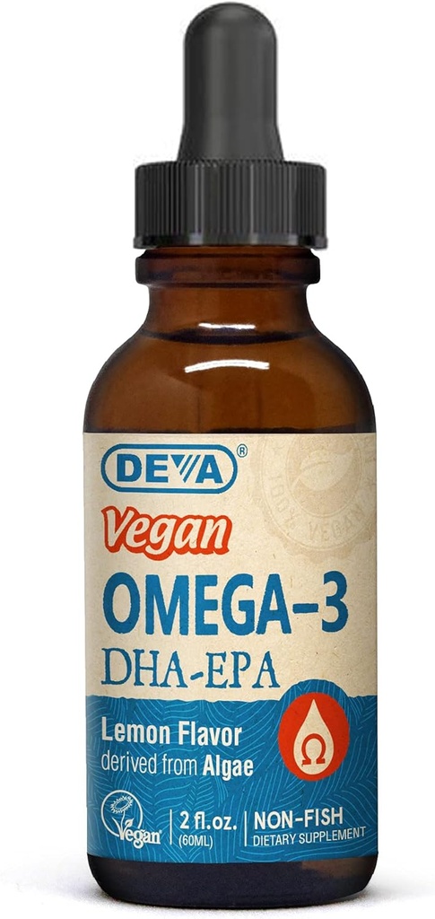 Deva Vegan Omega-3 Liquid DHA - EPA, ikke fisk fra Algae, Lemon Flavor, 2 Ounce