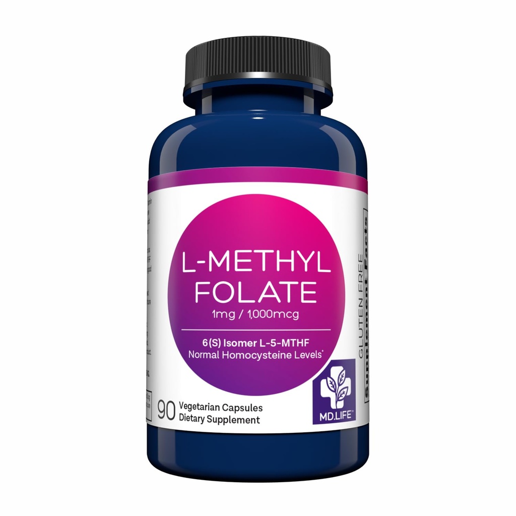 MD Life L-Methylfolate 1mg - Professional-Grade Active L-Methylfolate Supplement - 90 Capsules - Maximum Potency MTHFR Supplements - L methylfolate 1mg - Essential Amino Acids