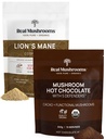 Real Mushrooms Hot Chocolate Mix (15 Servings) and Lion’s Mane (60 Servings) Powder Bundle - Mushroom Powder Supplement for Daily Immunity & Cognition Support - Gluten-Free, Non-GMO, Vegan
