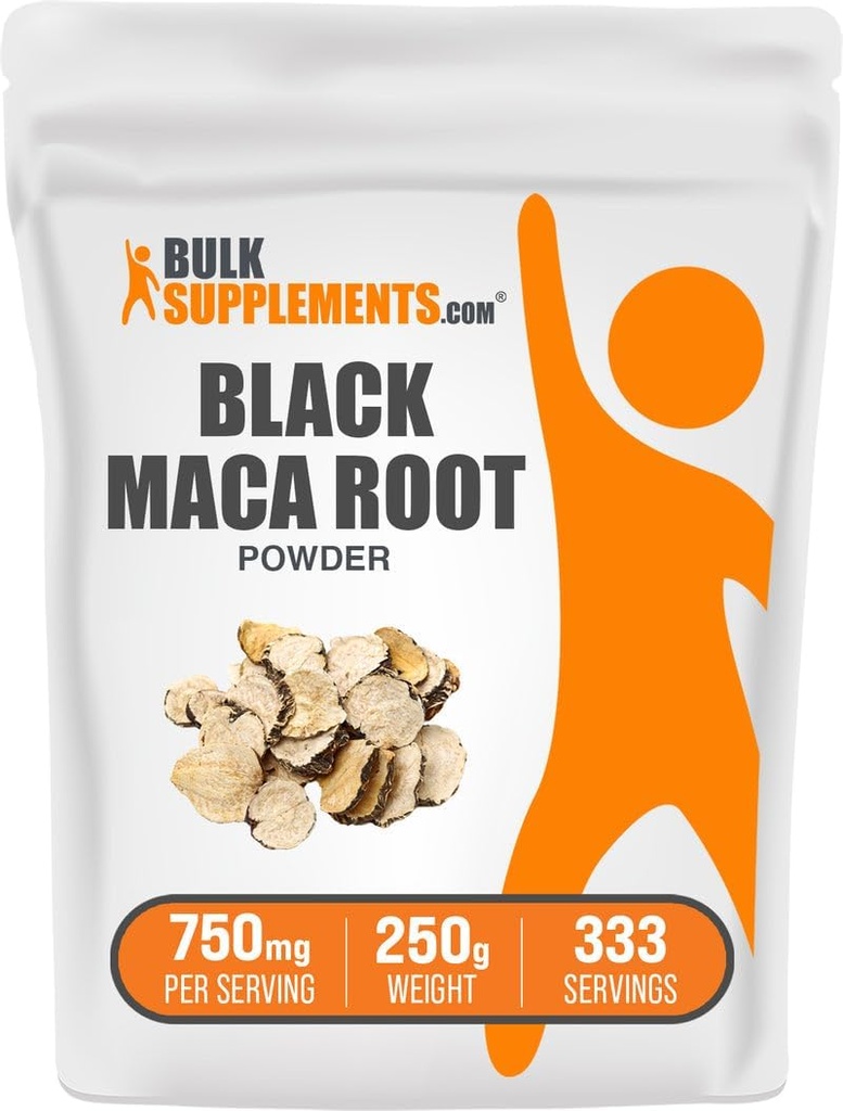 BulkSupplements.com Black Maca Powder - Black Maca Root Supplement, Herbal Supplement for Men &amp; Women - Vegan, Gluten Free, 750mg por Serving, 250g (8.8 oz) (Pack of 1)