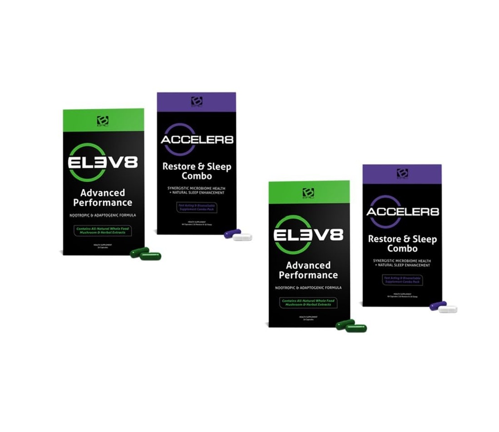 B-epic's Acceler8 and Elev8-1 Month (30 Day) Supply - (90 Capsules Total) Green, White and Purple Capsules - Elev8 Plus Acceler8 2 Box Set (2)