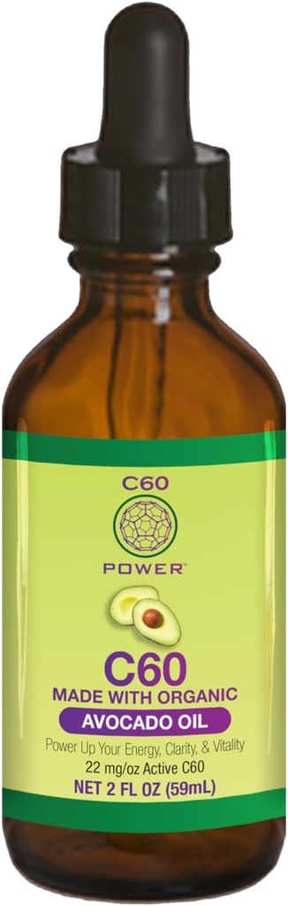 有机阿沃卡多油中的C60 Power C60 - 对男女的自然健康支持,99.99%纯碳富勒内斯,促进能源,精神清晰,和Stamina - 2 fl oz瓶