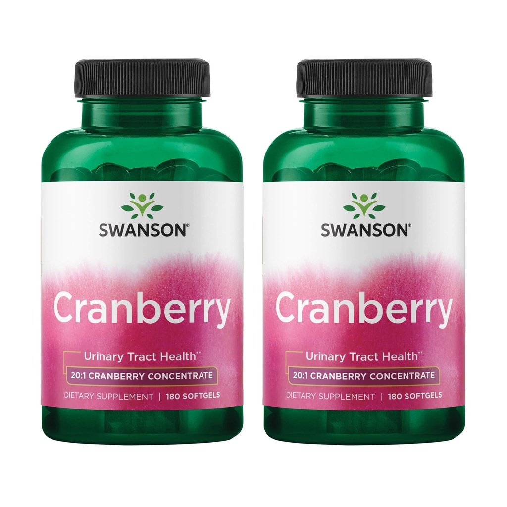 Swanson Cranberry 20:1 Juice Concentrate Urinary Tract and Kidney Health Supplement for Women and Adults Seeking Bladder Support with Vitamins C & E (180 Softgels, 2 Pack)