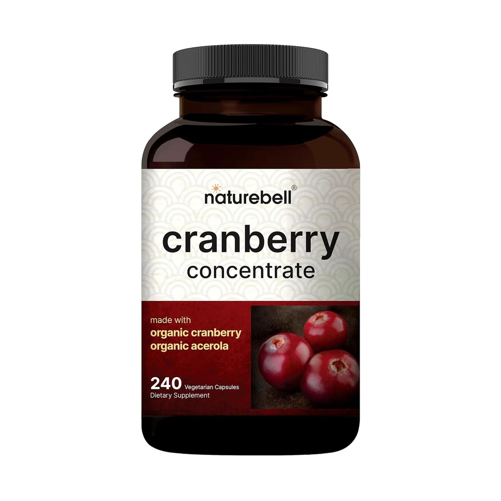 NatureBell Cranberry Concentrate - 240 Capsules - Organic Cranberry Concentrate with Acerola Cherry - Urinary Tract & Prostate Support* - Vegetarian