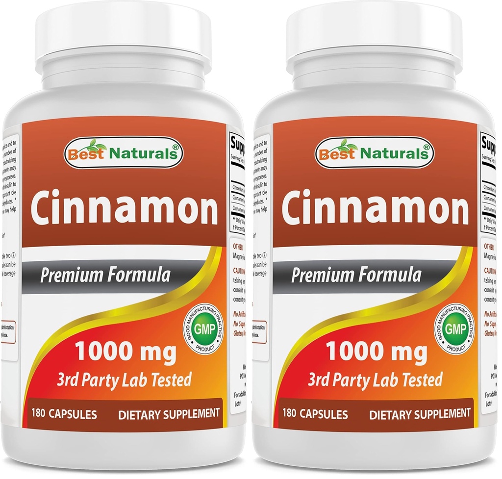 Best Naturals Cinnamon 2000 mg Equivalent with Chromium 400 mcg per Serving - Metabolism Support - 180 Capsules (Pack of 2)