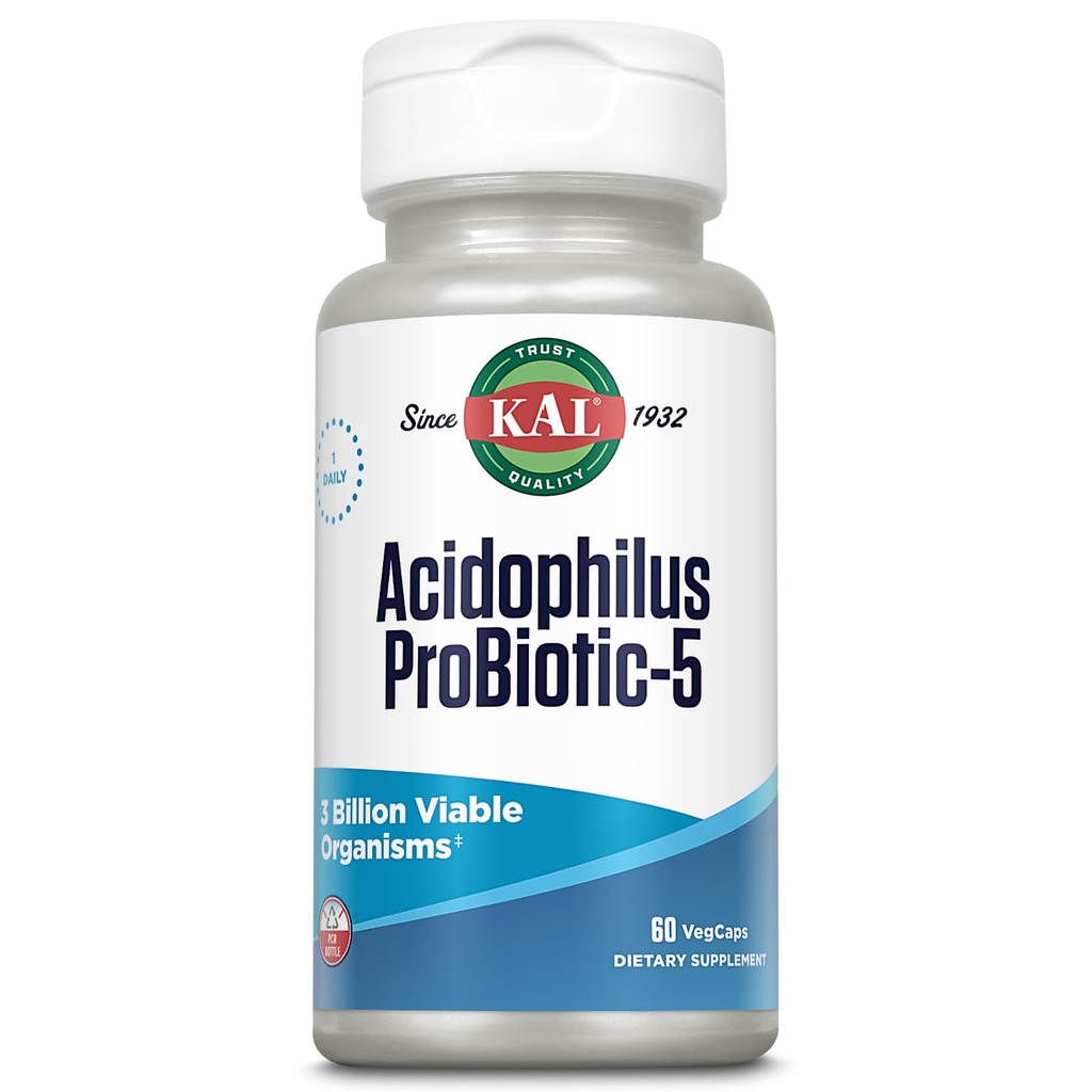 KAL Acidophilus Tablets, Probiotic-5 Capsules, 3 Bil, 60 Count