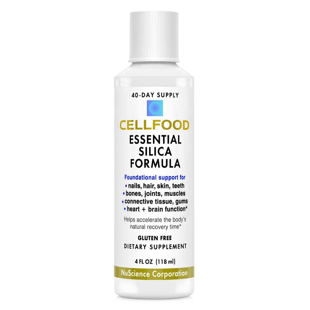 Cellfood Essential Silica Anti-Aging Formula, 4 fl oz - Supports Healthy Bones, Joints, Hair, Skin, Nails, Teeth & Gums - Easy to Absorb Liquid - Gluten Free, Thiaminase Free, Non-GMO - 40-Day Supply