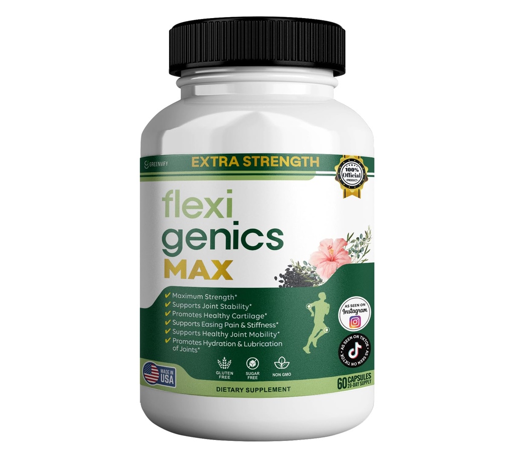 Flexigenics Max Extra Strength Joint Support Supplement, 1500mg Glucosamine, 60 Capsules, 20 Day Supply (1)