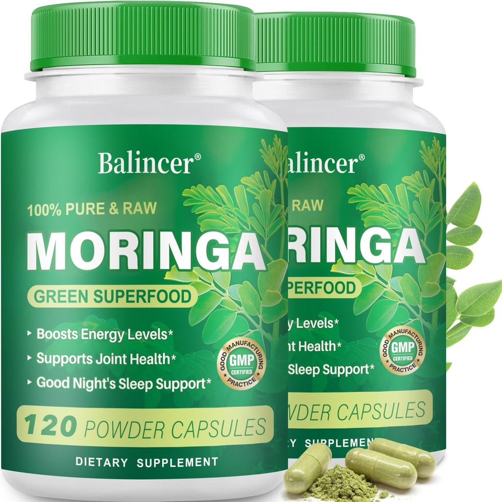 Moringa Capsules, Pure Moringa Leaf Powder Natural Green Antioxidant Superfood, High Potency Nutrient for Energy, Skin Health, Gut Health Supports, 240 Vegan Capsules