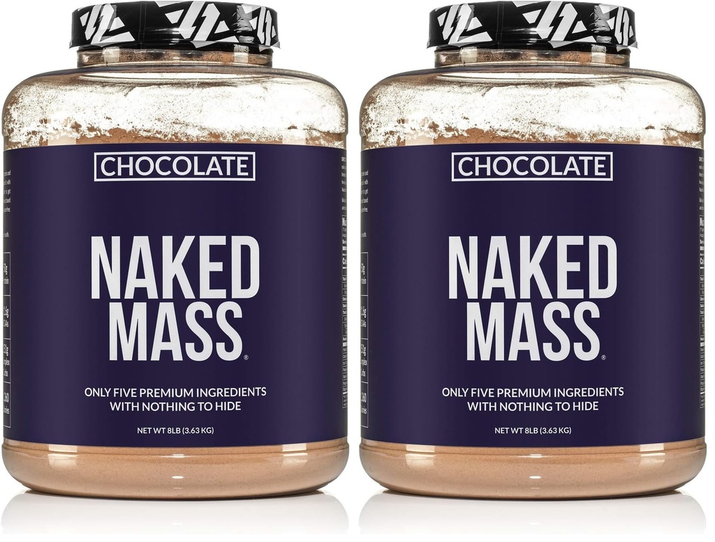 NAKED Chocolate Mass Gainer - All Natural Weight Gainer Protein Powder - 8lb Bulk, GMO Free, Gluten Free & Soy Free. No Artificial Ingredients - 1,360 Calories (Pack of 2)