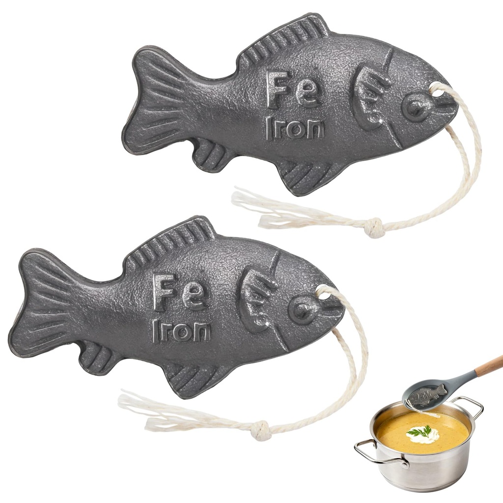 2 Pcs Iron Fish for Cooking, Natural Iron Supplement to Reduce Risk of Iron Deficiency, Ideal for Anemia, Vegans & Pregnant Women, Use Once Daily - Many Years Supply Included