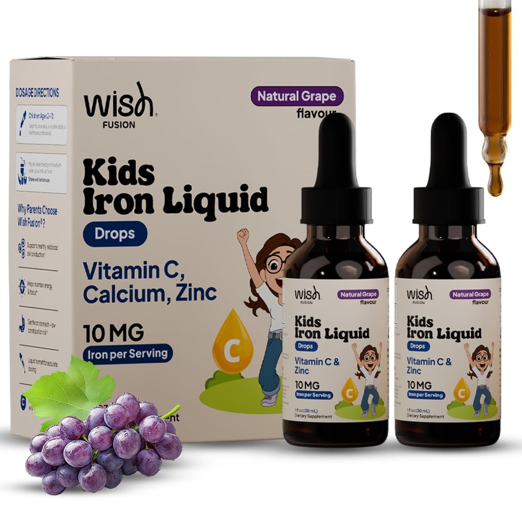 Kids Liquid Iron Drops for Healthy Iron Levels, Liquid Iron Supplements for Kids with Vitamin C & Zinc, Baby & Toddler Iron Supplement, Easy Absorption Daily Use, 2 × 30ml Bottles