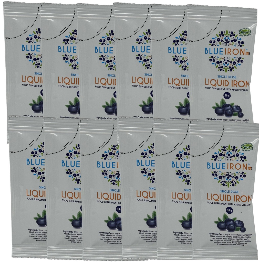 Blue Iron Original Liquid Iron Supplement – 12 Single-Dose 30 g Sachets – Fast-Absorbing Iron Formula – Gentle, Great-Tasting Daily Iron Support