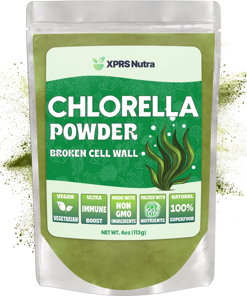 XPRS Nutra Chlorella Powder - Broken Cell Wall Chlorophyll Powder - Chlorella Powder for Immunity - Vegan Friendly Complete Protein (4 Ounce)