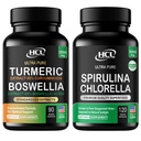 Turmeric Boswellia Extract Supplement 2000 mg + Spirulina Chlorella Powder Capsules 3000 mg of BMAA Free Purest Blue Green Algae