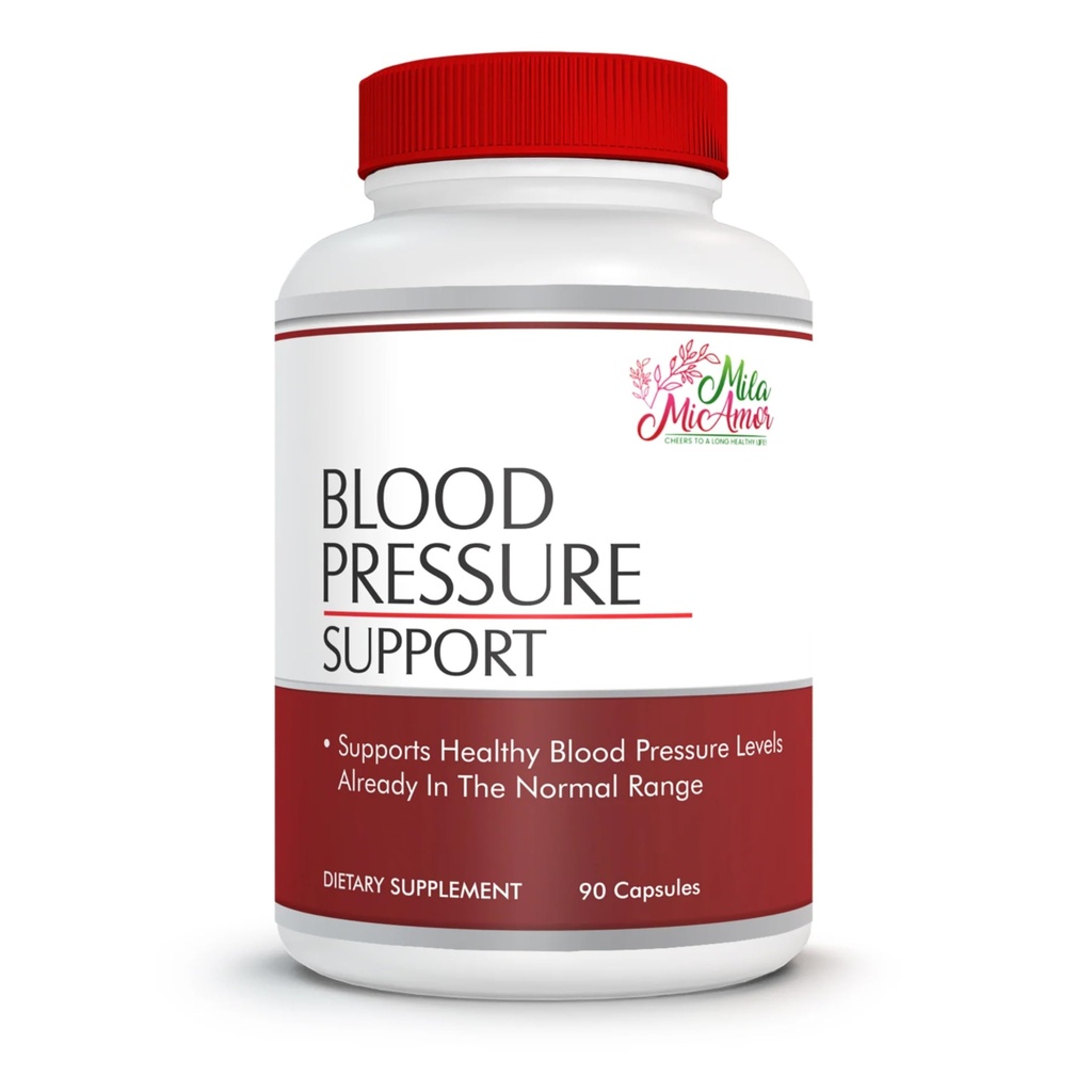 Mila Miamor Blood Pressure Support Supplement with Hawthorn, Garlic, Hibiscus, Olive Leaf, Green Tea and Vitamins, Cardiovascular Wellness Formula, 90 Capsules