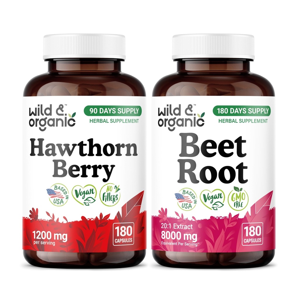 Wild & Organic Hawthorn Berry 180 Capsules & Beet Root 180 Capsules