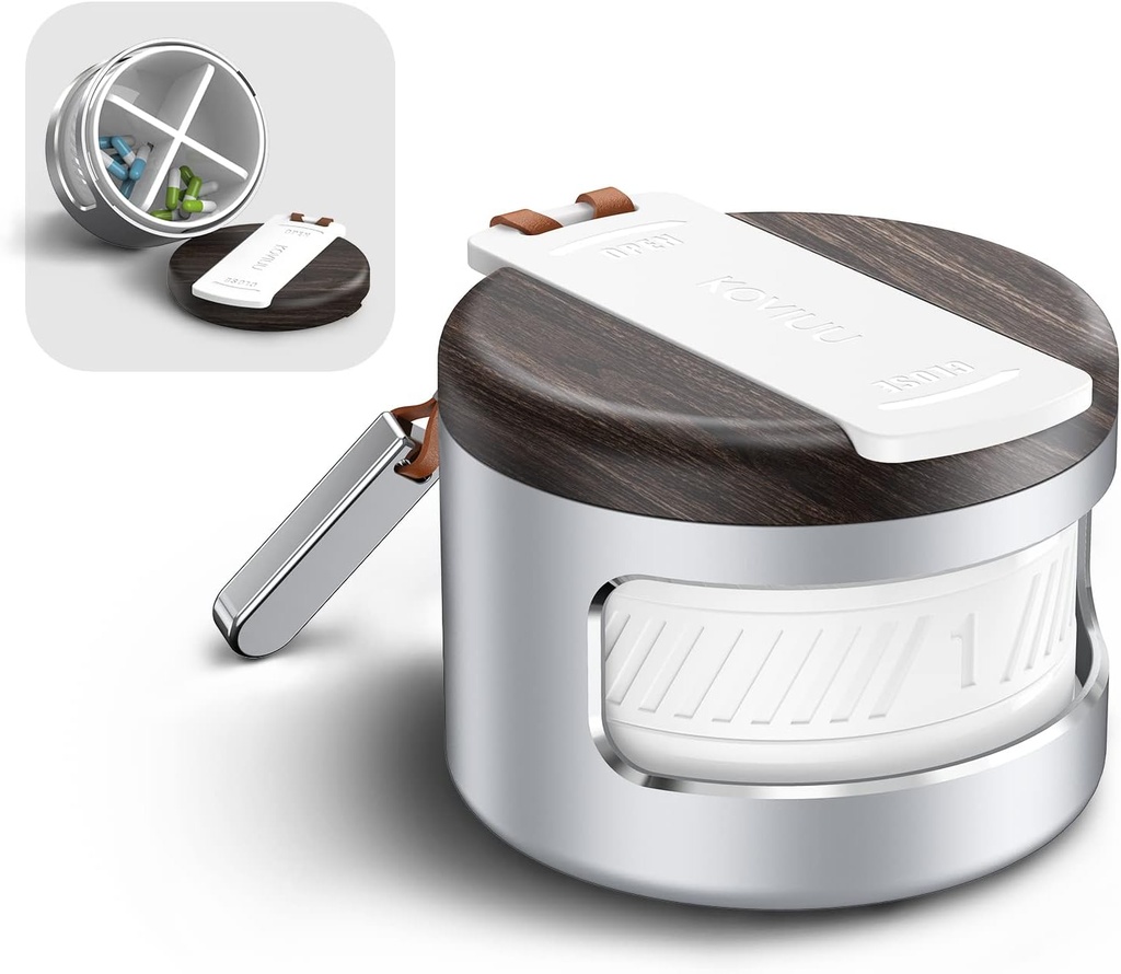 Metalezko pilula-antolatzailea 4 aldiz egunean, Daily Pill Box 4 Konpartimendua, Travel Pill Edukiontzi Purse Small Pill case, Vitamin Holder Antolatzailea, Portable Pillbox for Medicine Supplement, Silver
