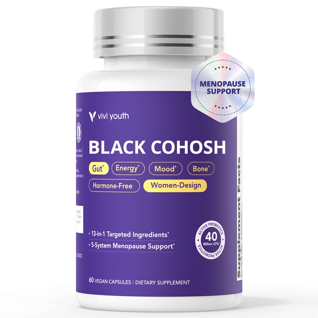 Menopause Supplements for Women with Black Cohosh 5:1 Extract - Hormone Harmony for Hot Flashes, Night Sweats, Mood Swings & Bloating - 30 Servings