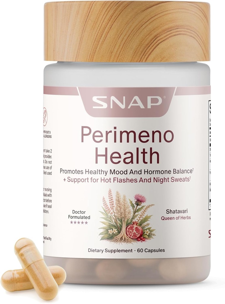 Snap Supplements Perimeno Health, Perimenopause Support Supplement for Women, Botanical Complex with Shatavari for Hormone Balance and Harmony, Mood and Vitality, 60 Capsules
