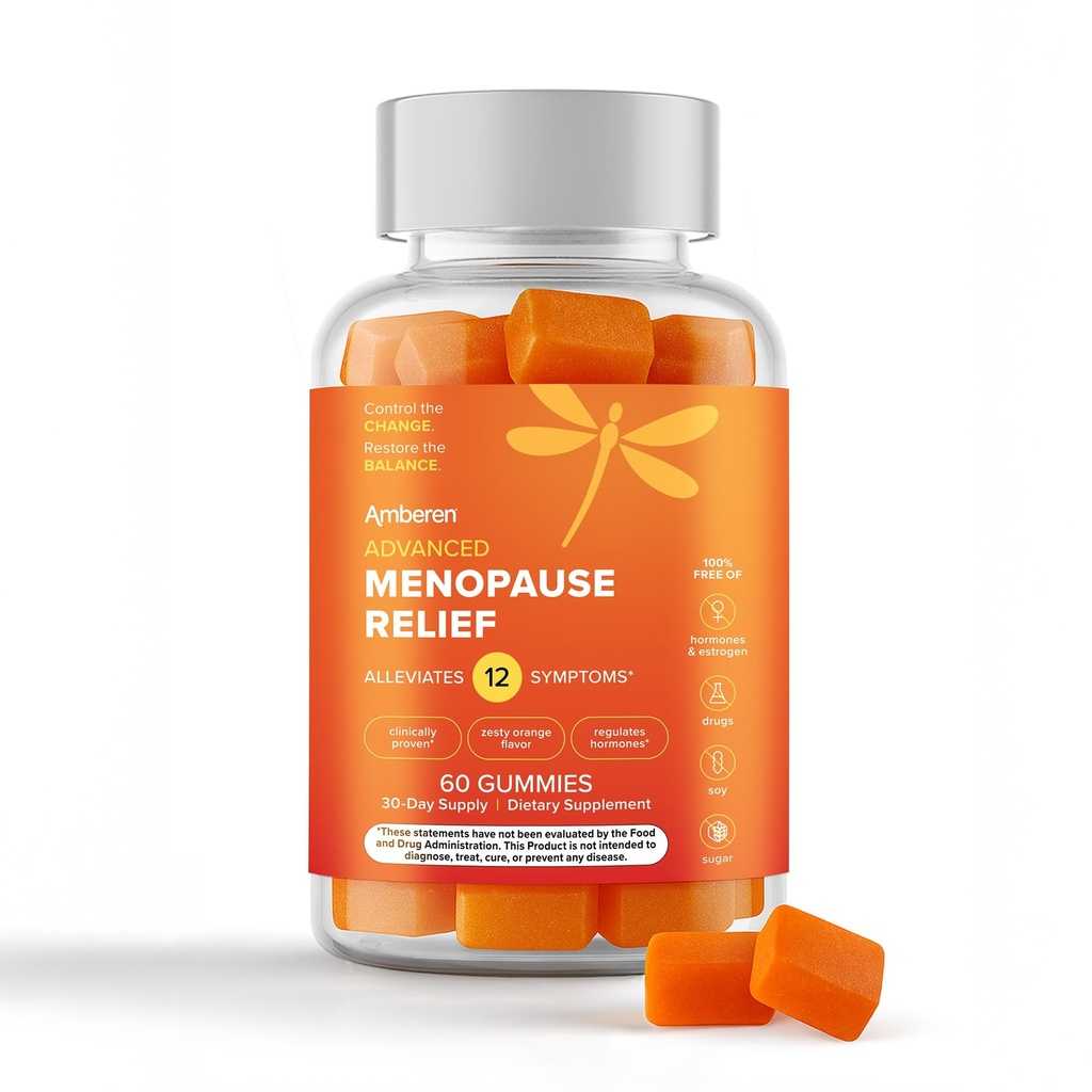 Amberen Menopause Supplement for Women, 60 Gummies, Clinically Proven, Helps Support Hormone Balance, Helps Relieve 12 Menopause Symptoms: Hot Flashes, Night Sweats, Mood Swings and More