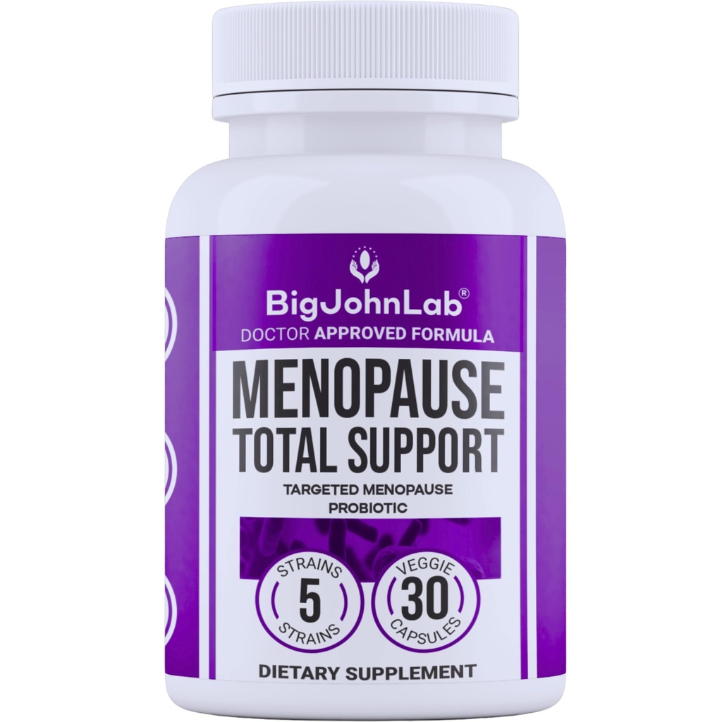 BIGJOHNLAB® - Menopause Total Support – Advanced Probiotic Formula with 5 Strains & 15 Billion CFU, Resveratrol, Black Cohosh, Acacia Fiber, Non-GMO & 100% Vegetarian