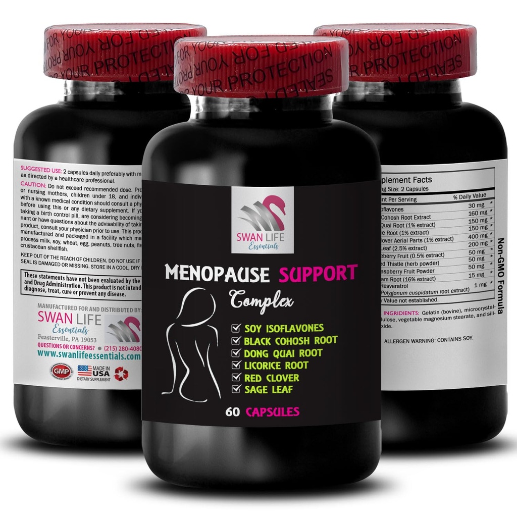 MENOPAUSE SUPPLEMENTS FOR WOMEN - menopause relief herbs, sage leaf, red clover, Dong Quai root, hot flashes menopause relief, night sweats, menopause support complex, wild yam root 1Bot