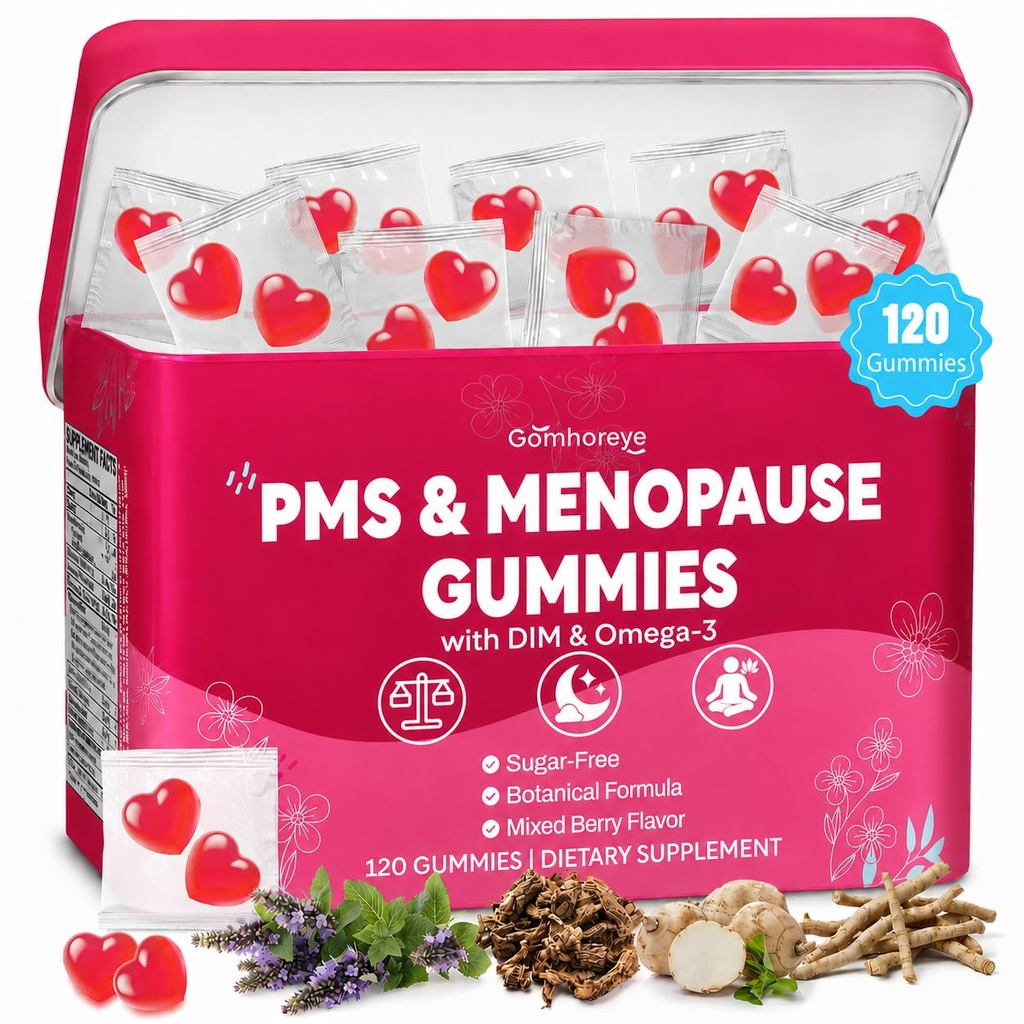Menopause Supplements for Women, Menopause & PMS Relief Gummies, Hormone Balance Balance Harmony for Women with DIM, B6, Black Cohosh for Hot Flashes, Night Sweats, Mood* Swings, 0 Sugar, 120 Gummies
