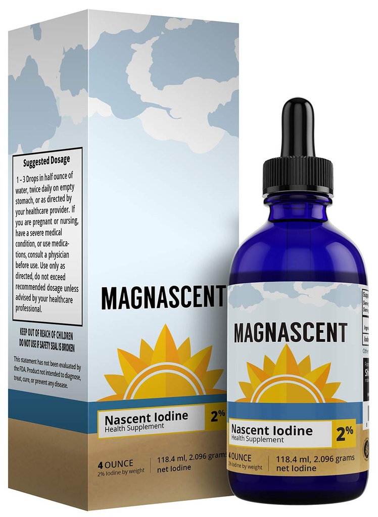 Nascent Iodine Organic Daily Health Supplement High Potency 2% Concentrated Liquid Iodine Drops Supports Energy & Metabolism (4oz/118.4ml)