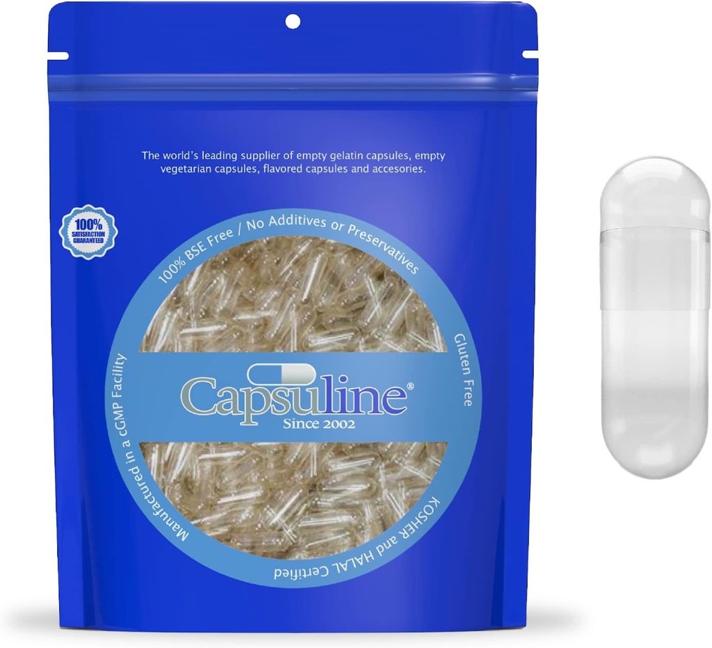 Capsuline Size 000 - Clear Empty Vegan Capsules - 1000 Count - Empty Veggie Pill Capsules - DIY Vegetable Capsule Filling - Empty Caps - Kosher and Halal Certified - Non-GMO Certified