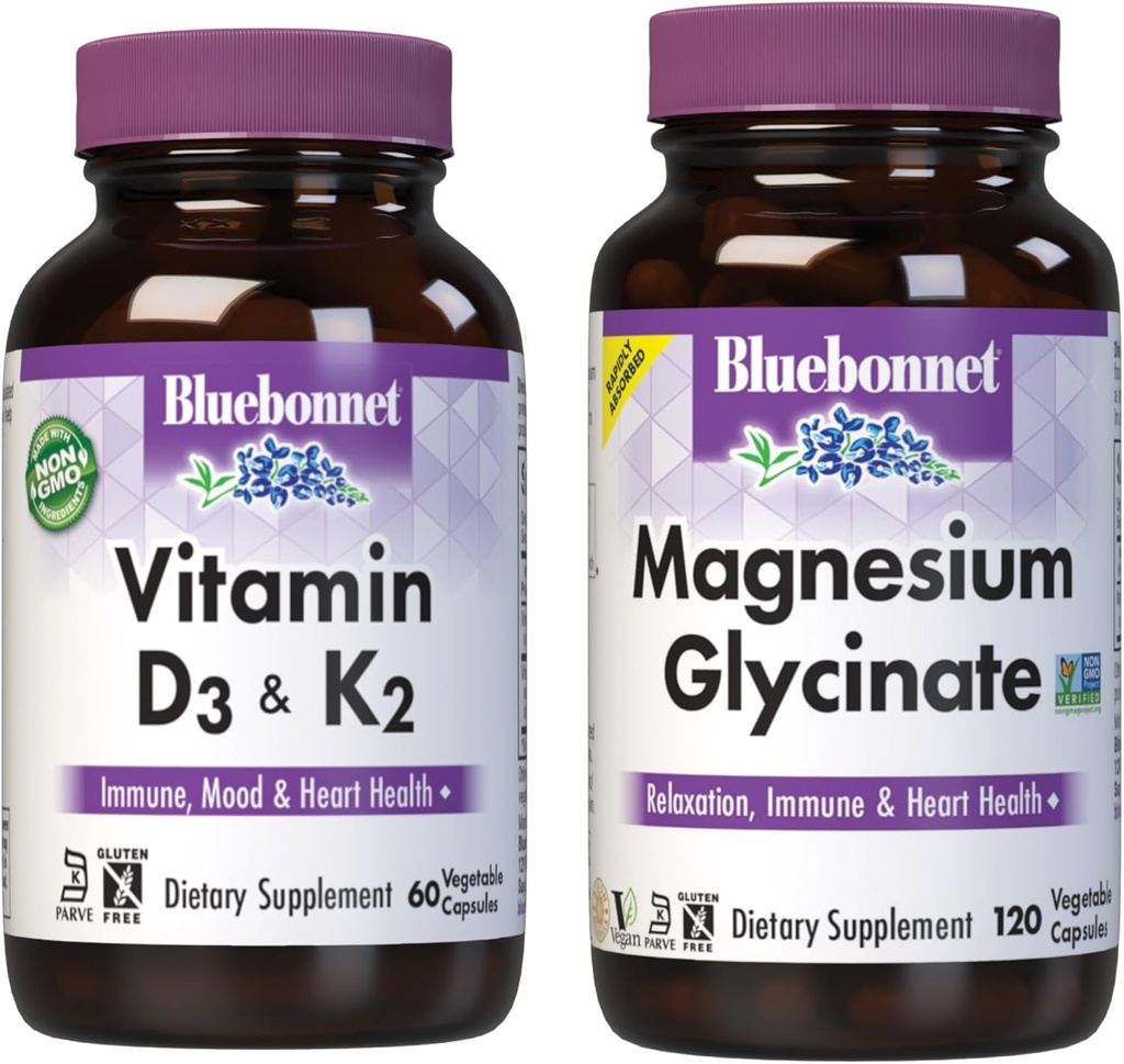 BlueBonnet Nutrition Vitamin D3 und K2, und Magnesium Glycinat Gemüse Kapseln Bundle